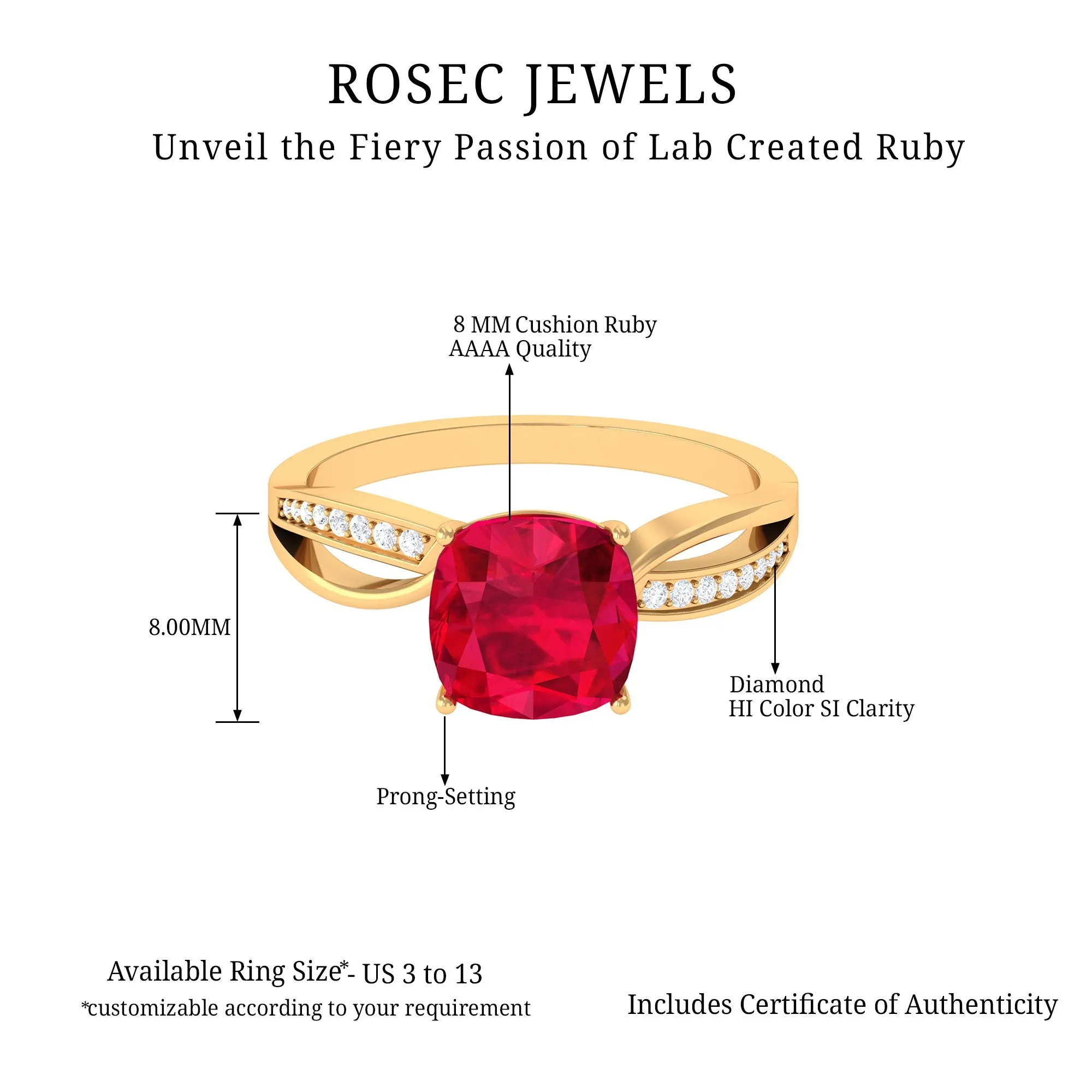 Cushion Cut Solitaire Lab Grown Ruby Infinity Engagement Ring with Diamond