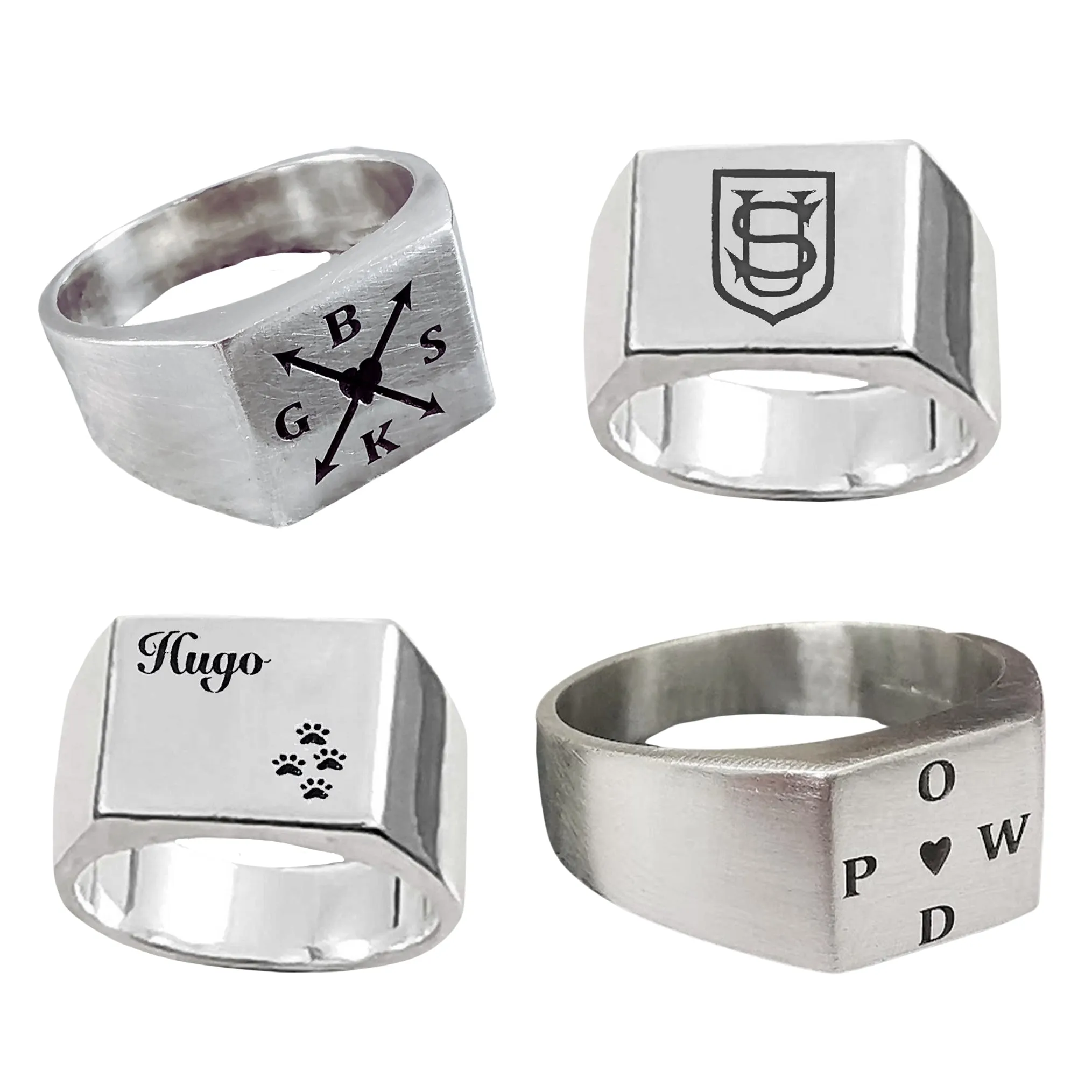 Custom Engraved Large Square Silver Signet Ring