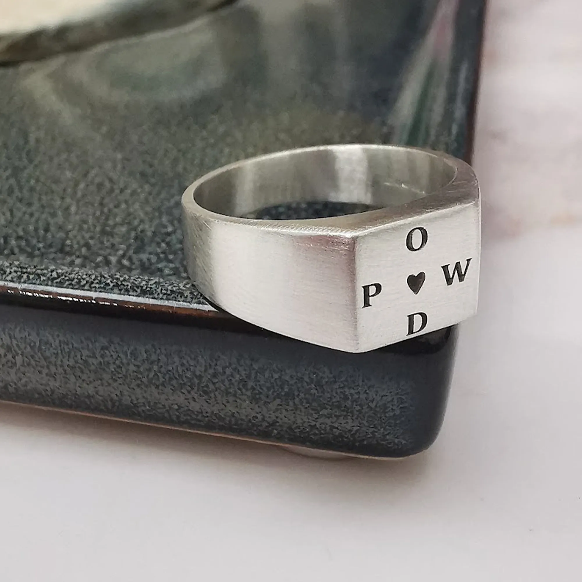 Custom Engraved Large Square Silver Signet Ring