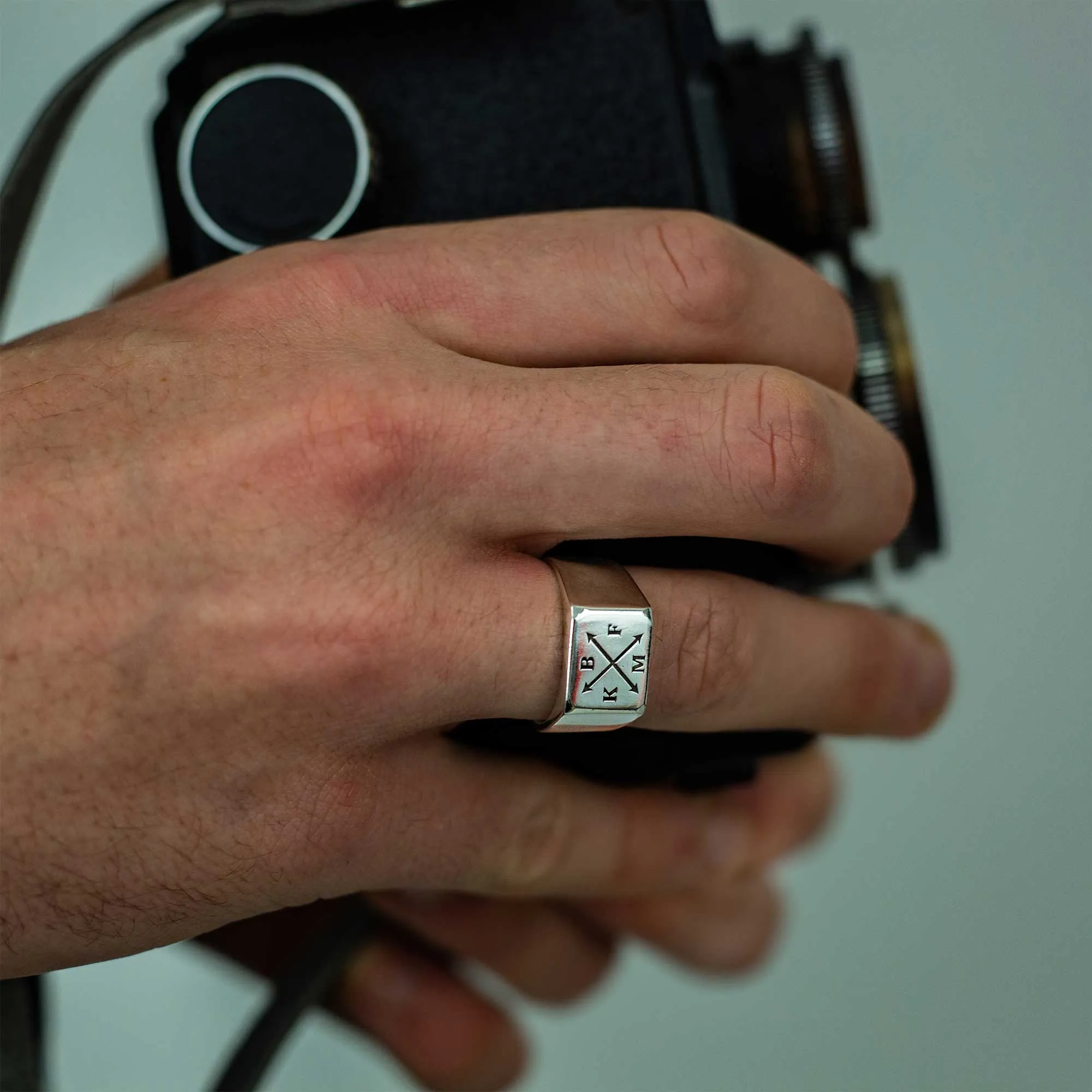 Custom Engraved Large Square Silver Signet Ring