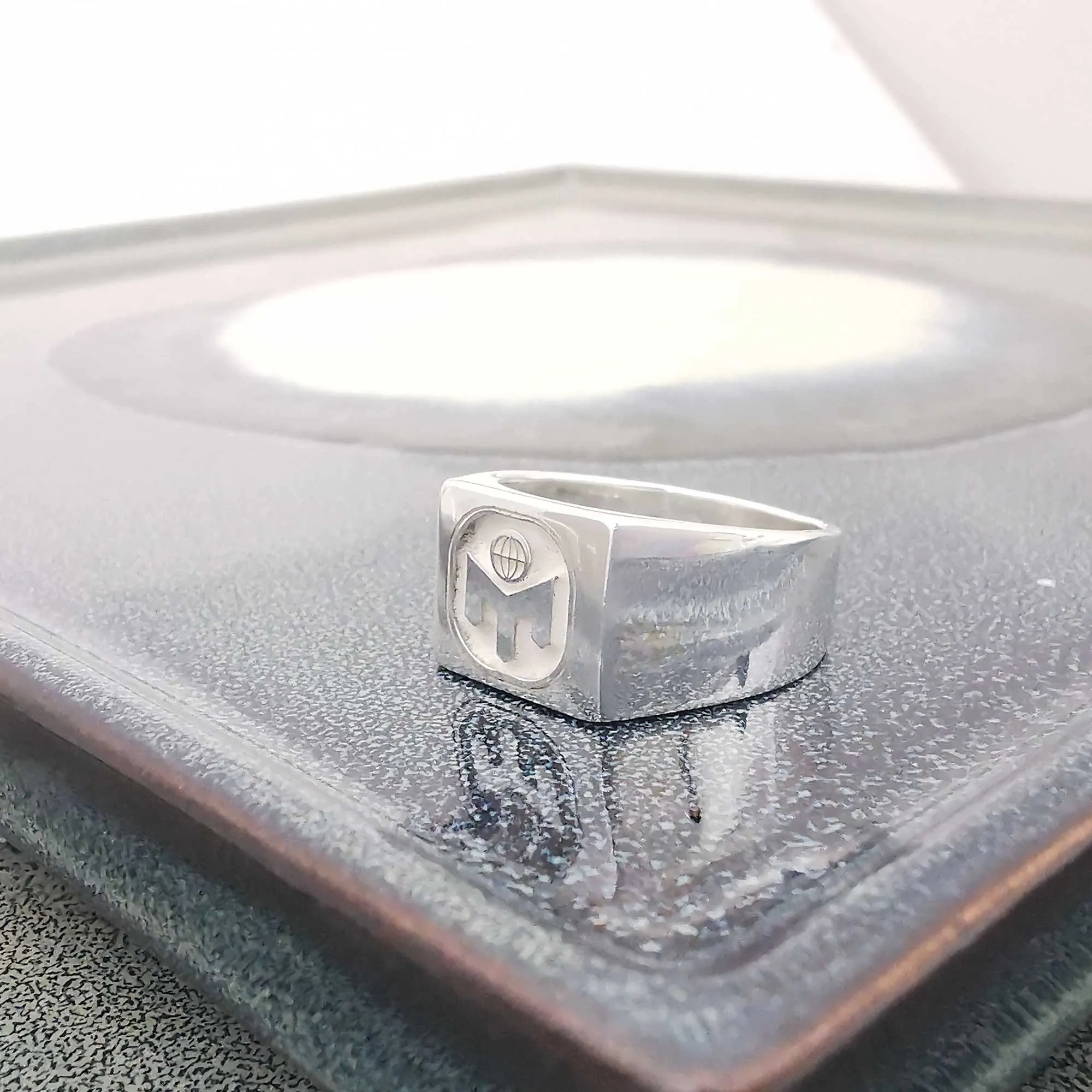 Custom Engraved Large Square Silver Signet Ring