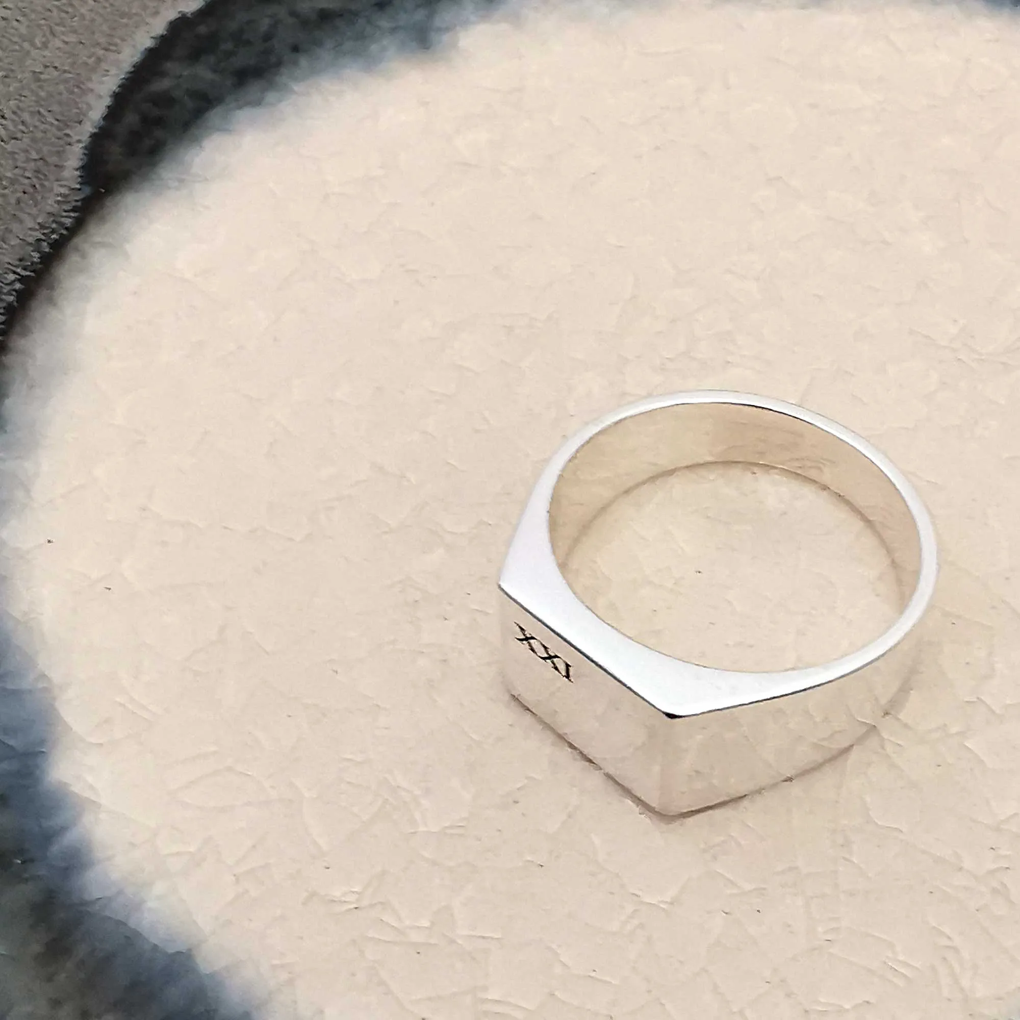 Custom Engraved Large Square Silver Signet Ring