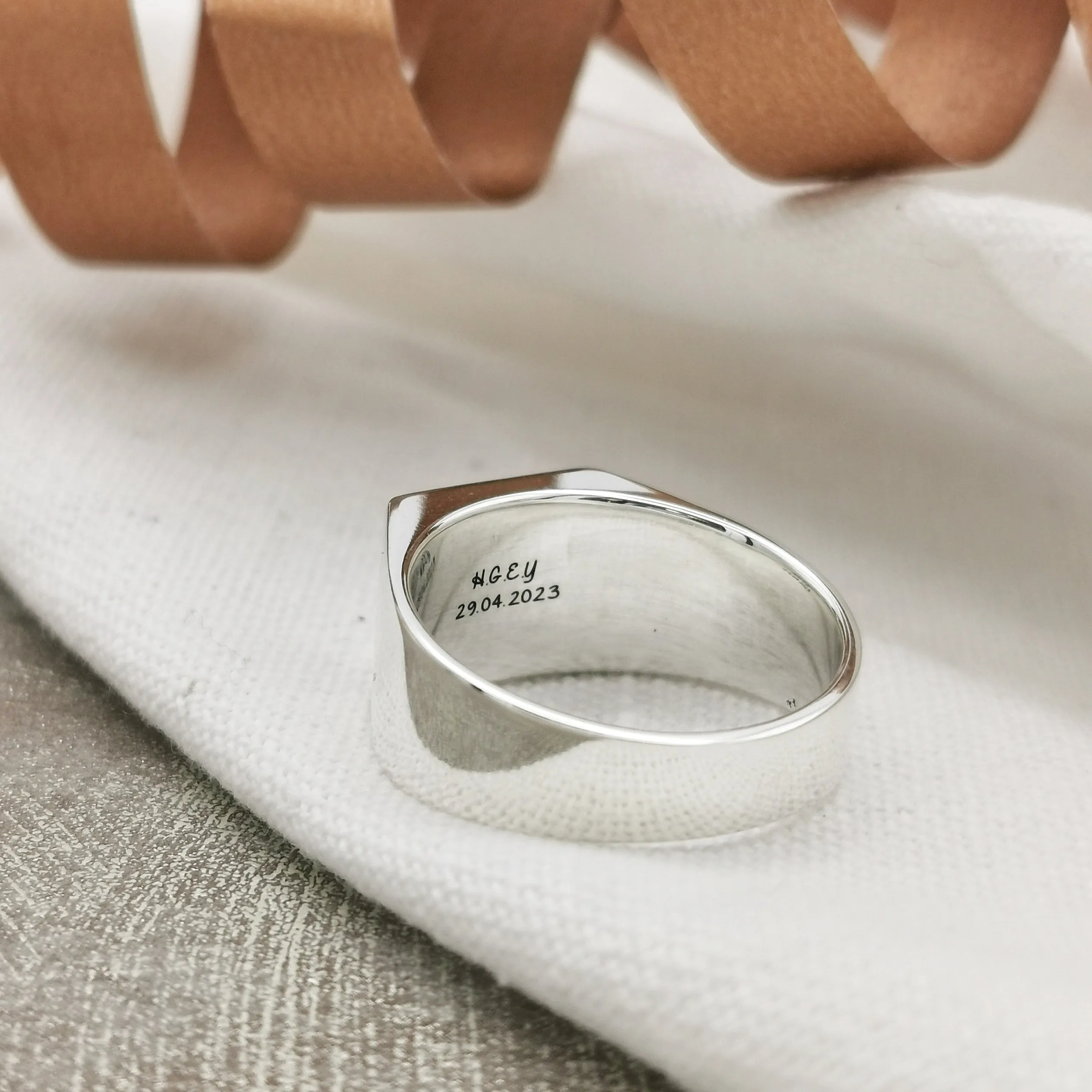 Custom Engraved Large Square Silver Signet Ring