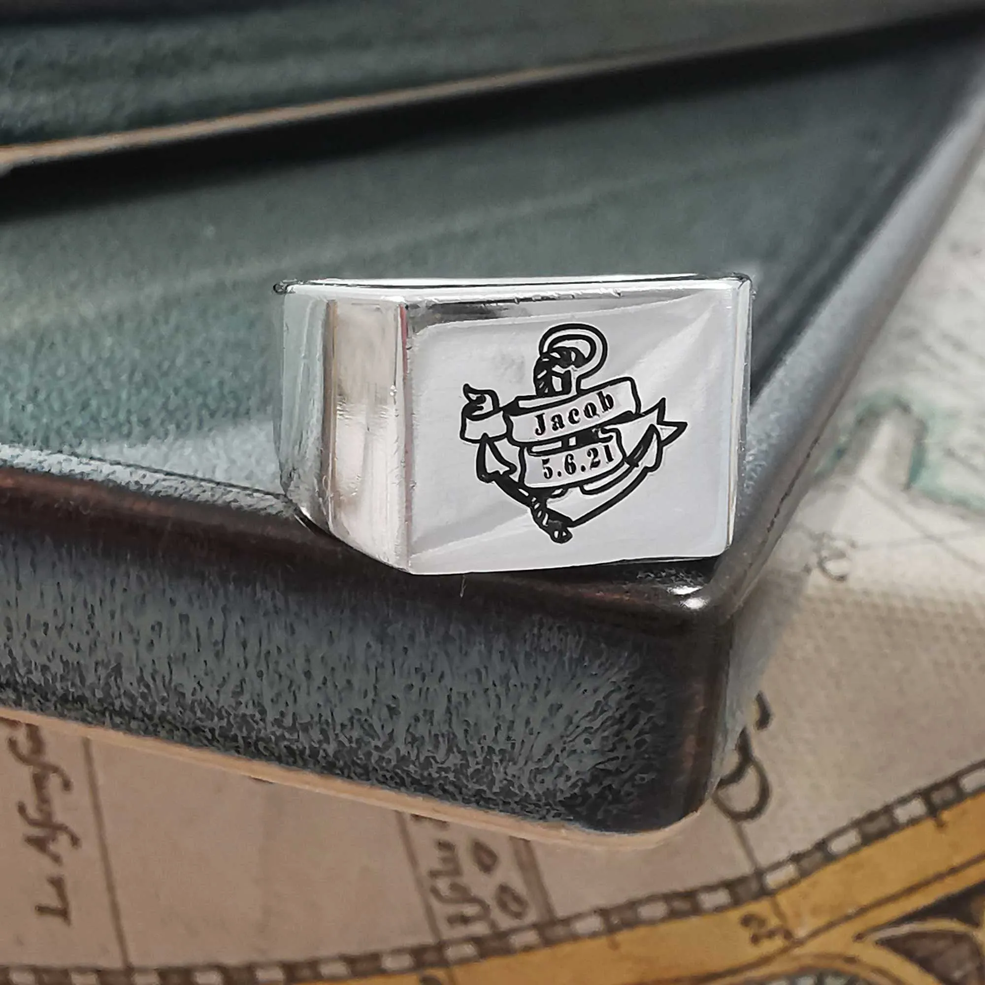 Custom Engraved Large Square Silver Signet Ring