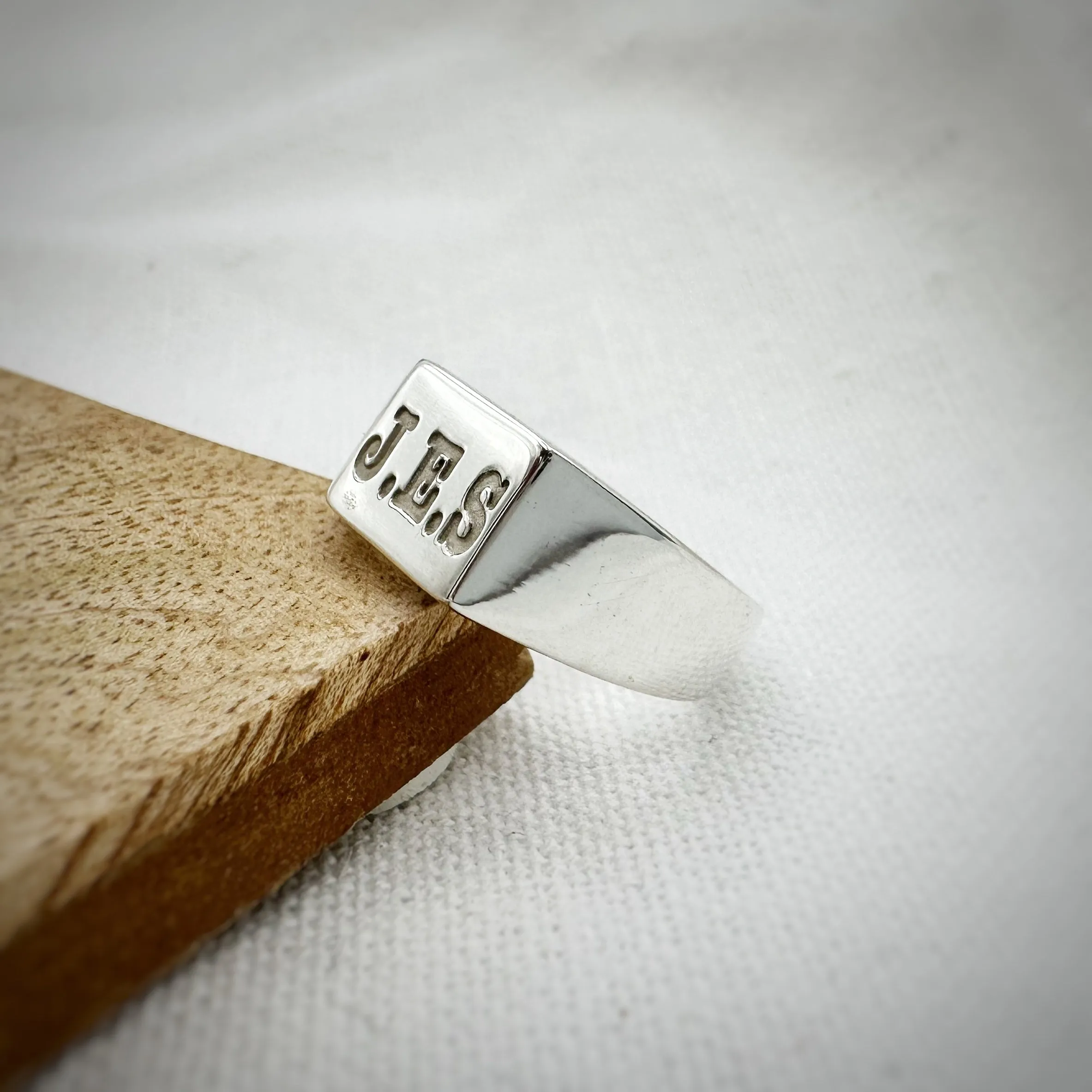 Custom Engraved Large Square Silver Signet Ring