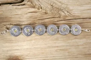 Custom Winchester 12 Gauge Shotgun Shell Nickel Bullet Tennis Bracelet with Swarovski Crystals