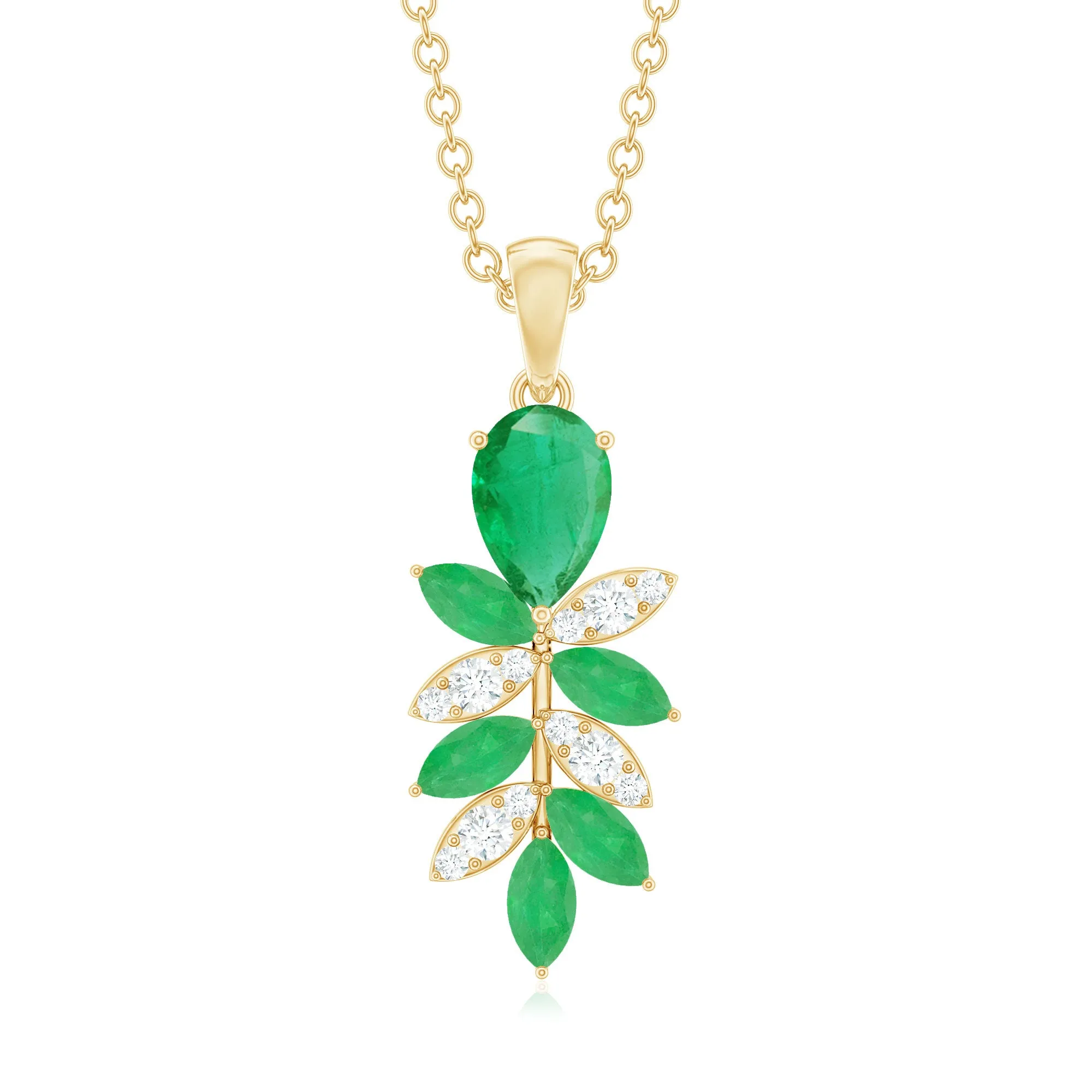 Designer Emerald and Diamond Leaf Pendant Necklace