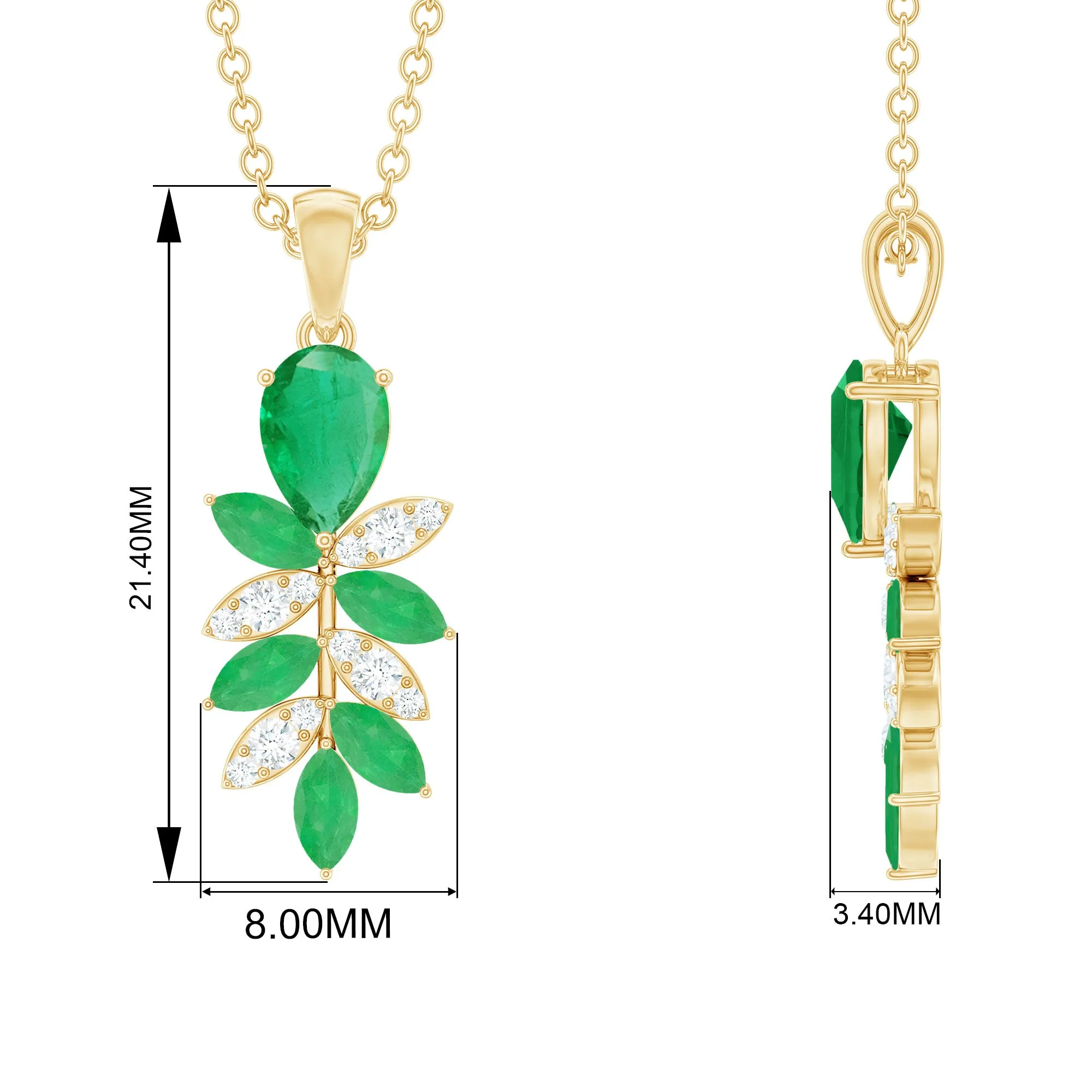 Designer Emerald and Diamond Leaf Pendant Necklace