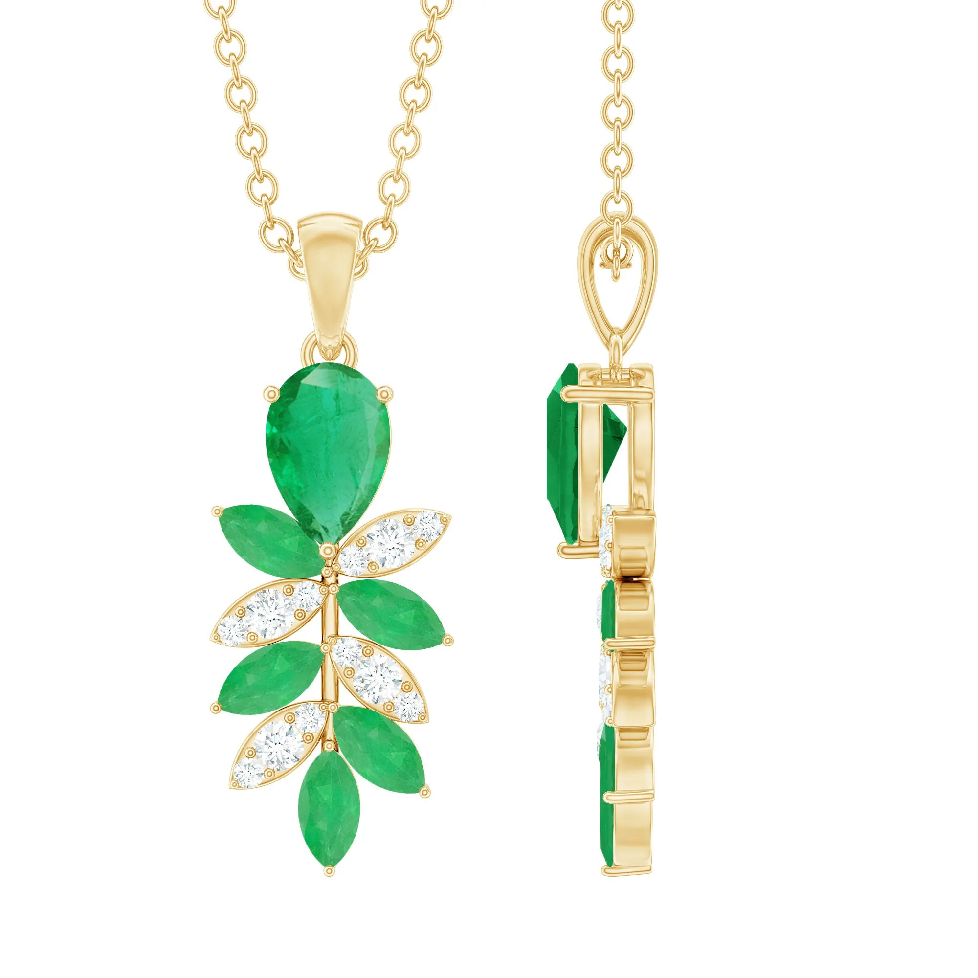 Designer Emerald and Diamond Leaf Pendant Necklace