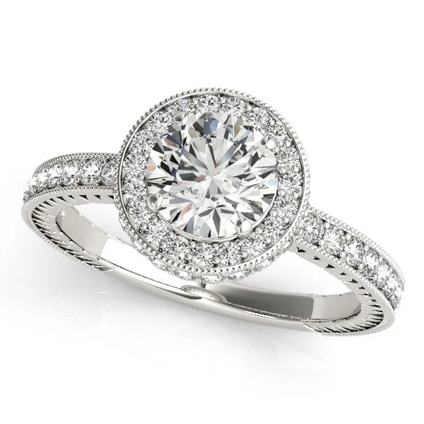 Diamond Halo Engagement Ring  Forever One Moissanite Center - Finn