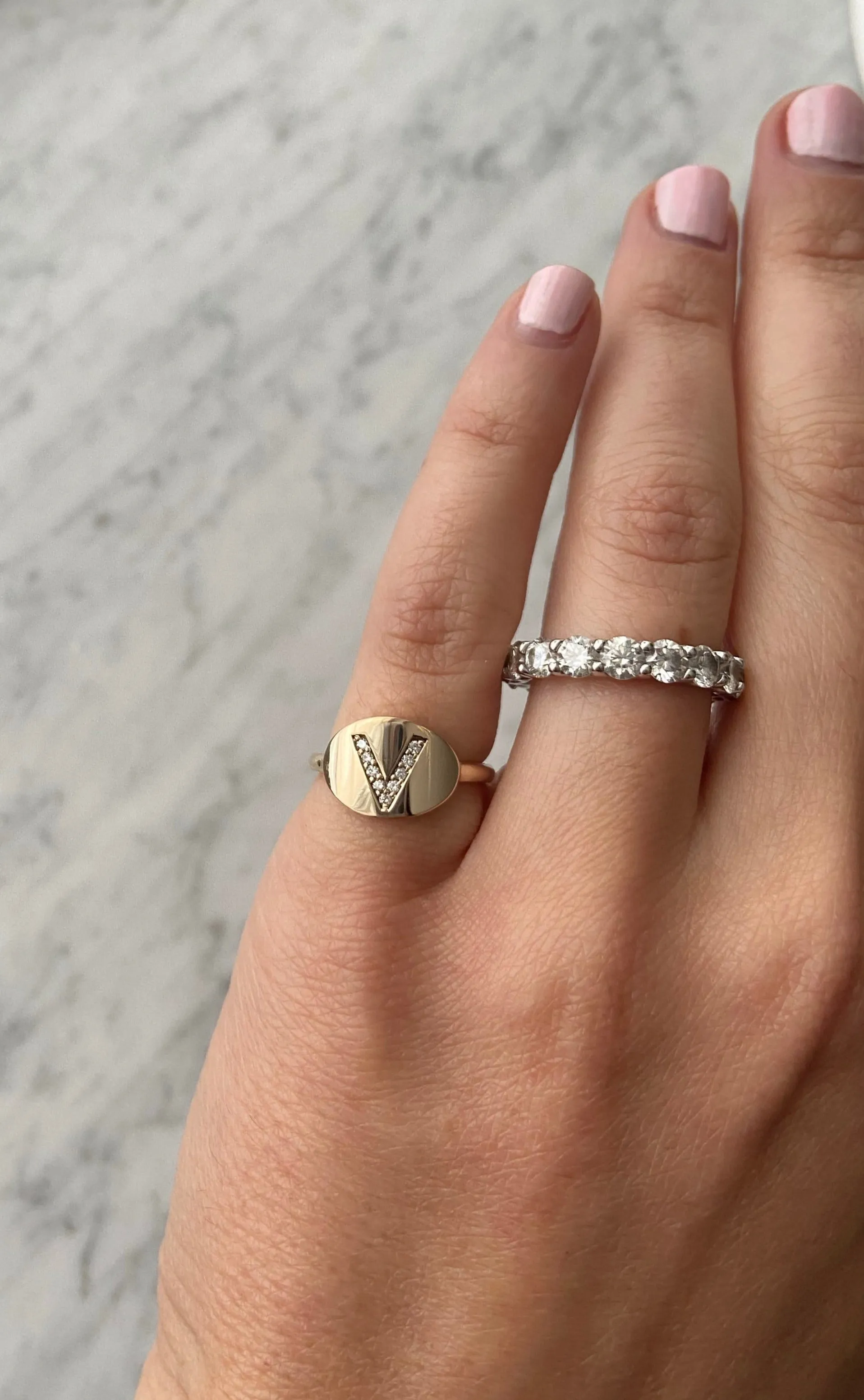 Diamond Initial Signet Ring