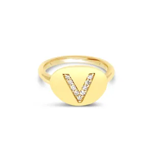 Diamond Initial Signet Ring