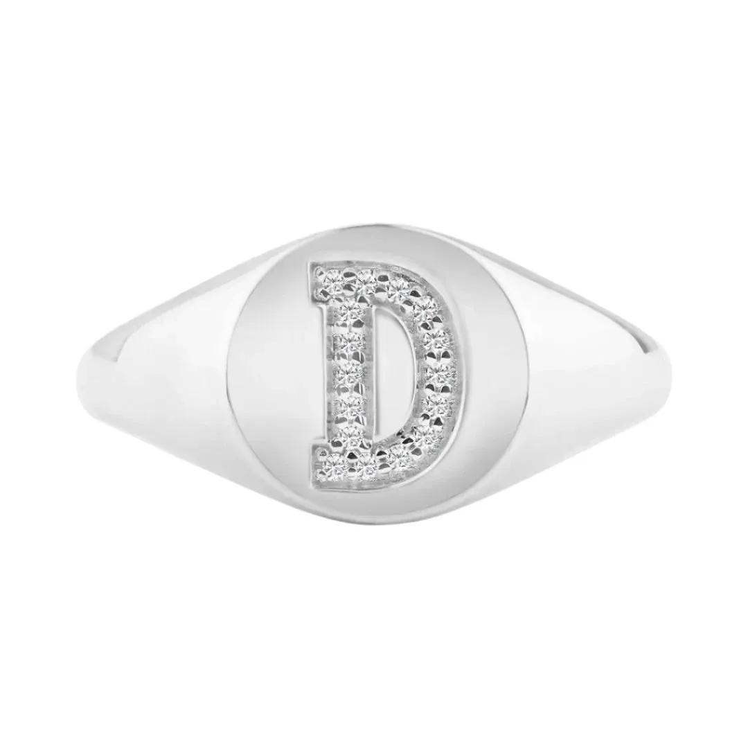 Diamond Initial Signet Ring