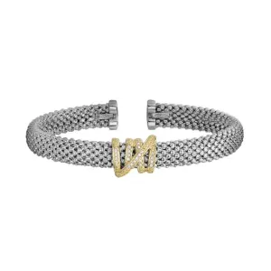 Diamond Tally Bangle in Sterling Silver & 18K Yellow Gold