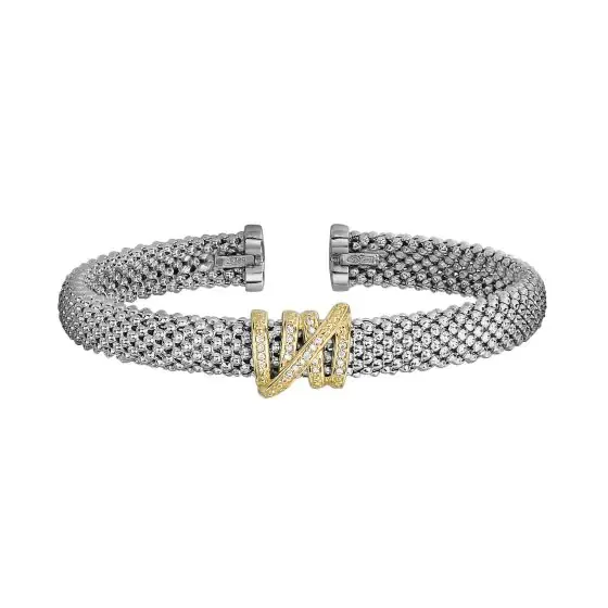 Diamond Tally Bangle in Sterling Silver & 18K Yellow Gold