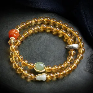 Double Circle Natural Clear Citrine Bracelet with Hetian Jade Multiple Gemstones