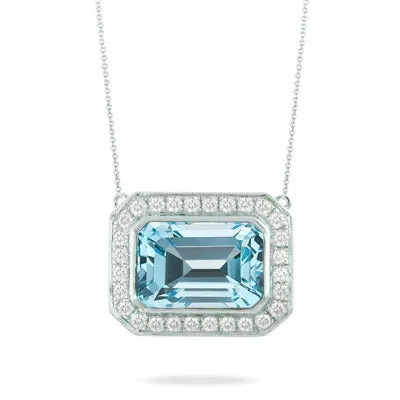 Doves 18K White Gold Sky Blue Topaz Pendant Necklace with Diamond Halo