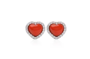 Earrings Heartshape Coral & Diamonds