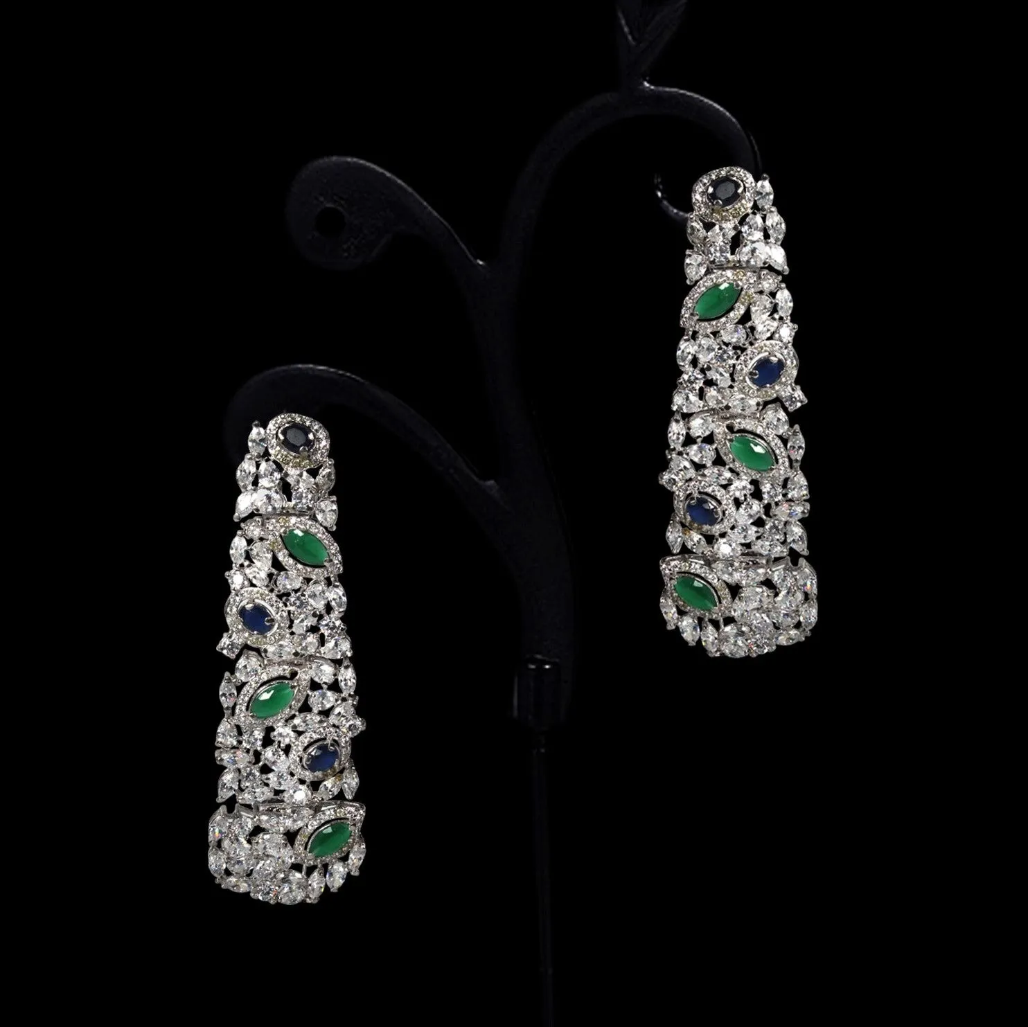 Earrings in Jade, Blue Onyx and Cubic Zircons