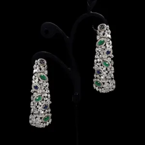 Earrings in Jade, Blue Onyx and Cubic Zircons