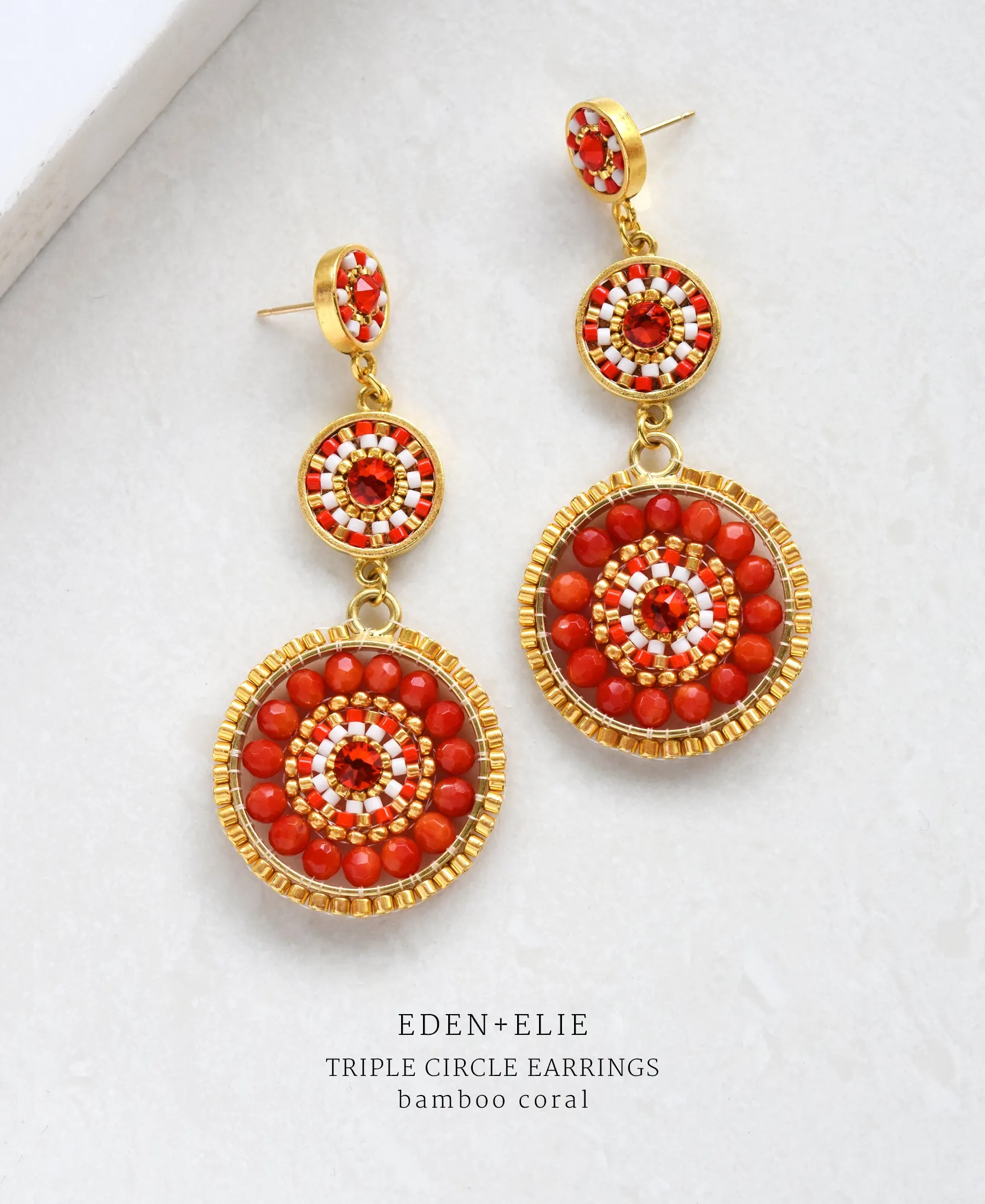 EDEN   ELIE Luxe triple circle statement drop earrings - bamboo coral