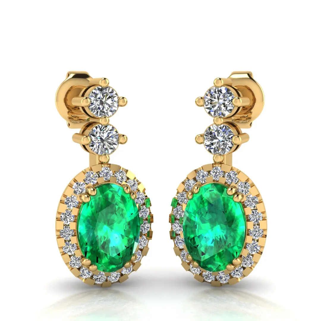 Emerald 1.40 Carat Oval Shape Halo Lab Grown Diamond Drop Earrings E1OCE