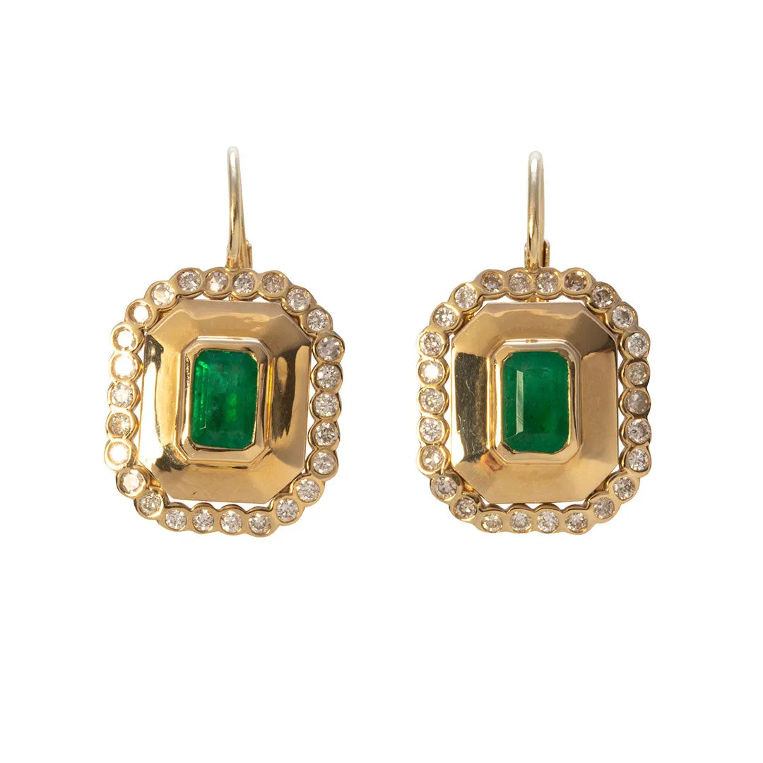 Emerald & Diamond 18K Yellow Gold Leverback Earrings