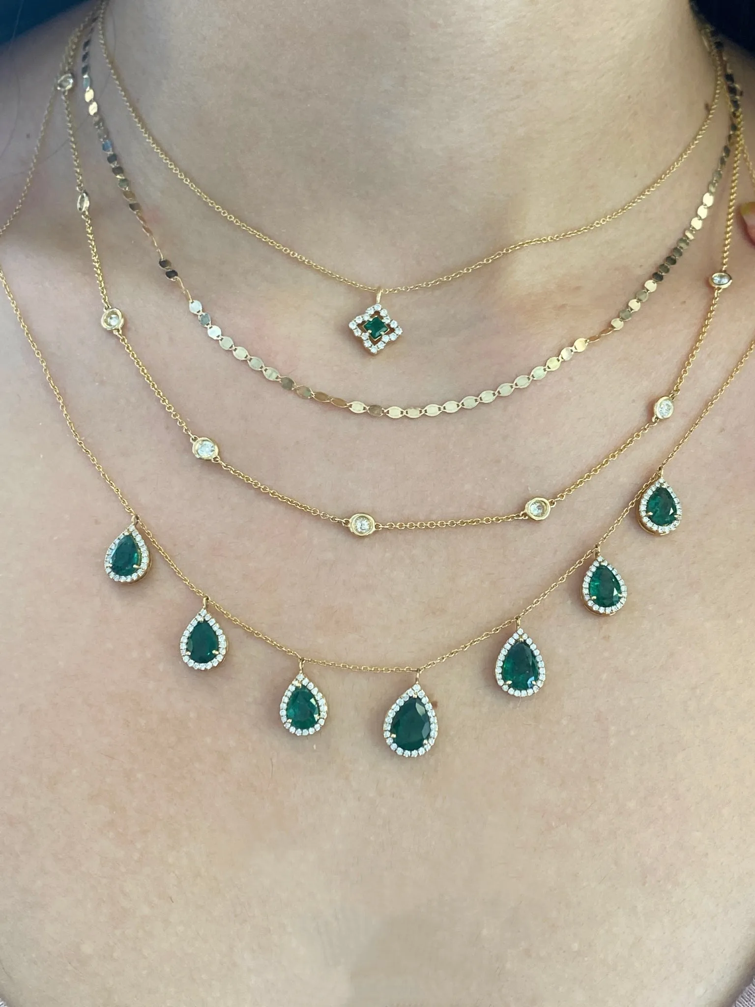 Emerald & Diamond Drop Necklace