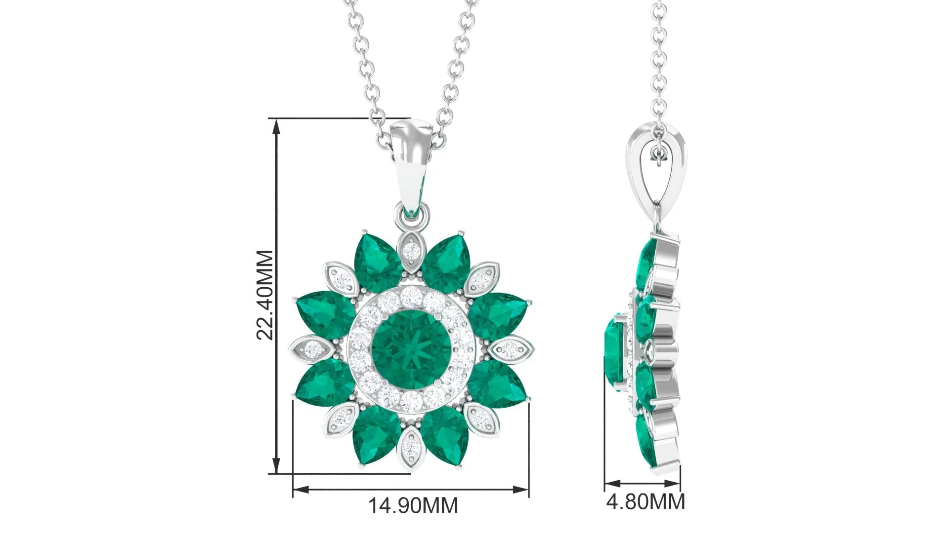 Emerald and Diamond Flower Statement Pendant Necklace