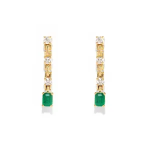 Emerald and Diamond Line Drop Earrings