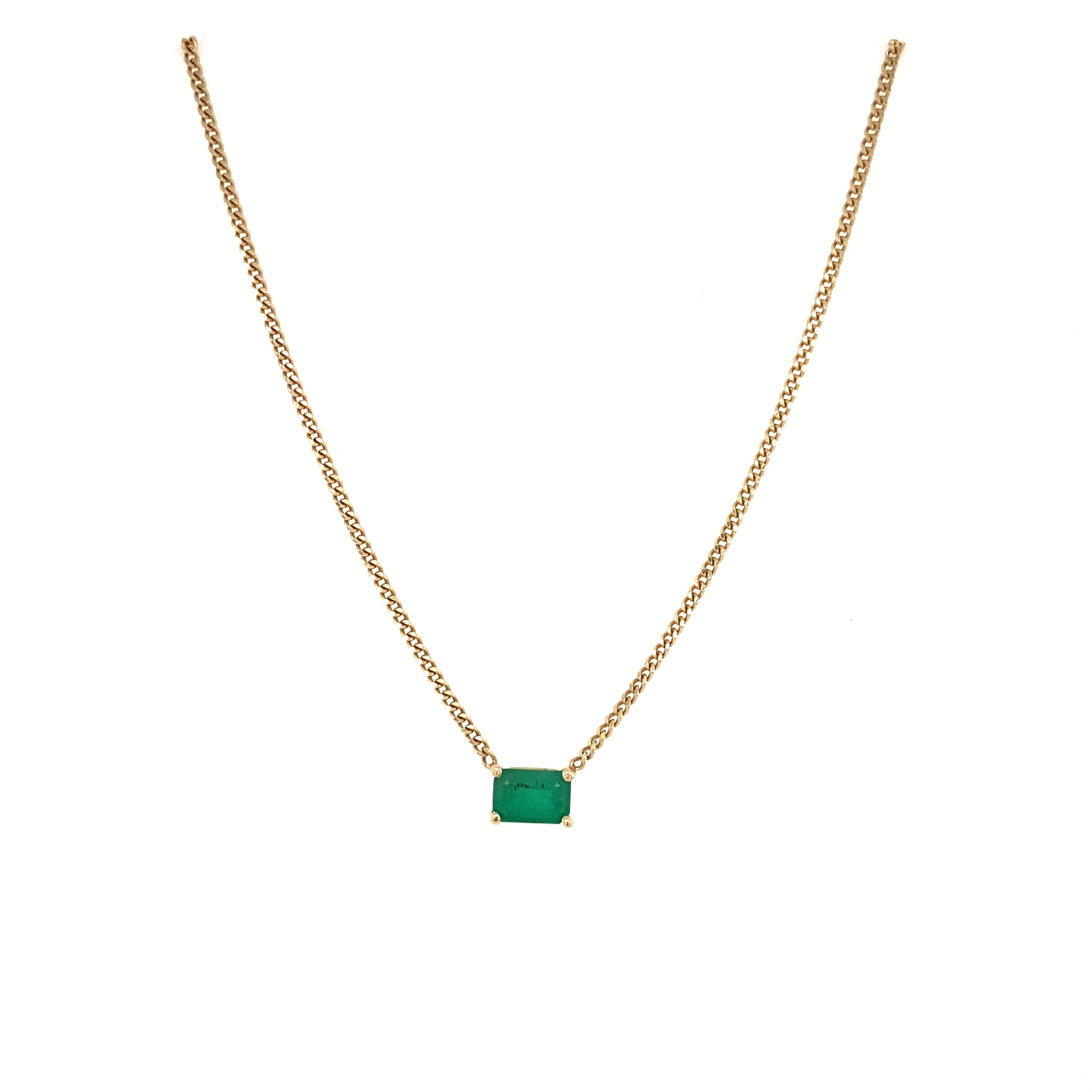 Emerald Cut Birthstone and Curb Chain Necklace