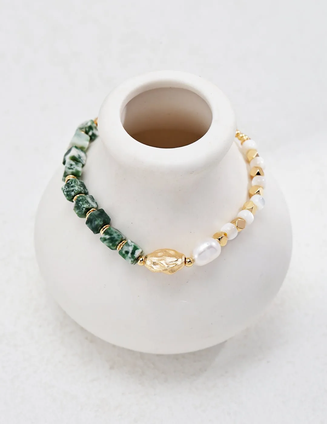 Emerald Green Gemstone and Pearl Bracelet