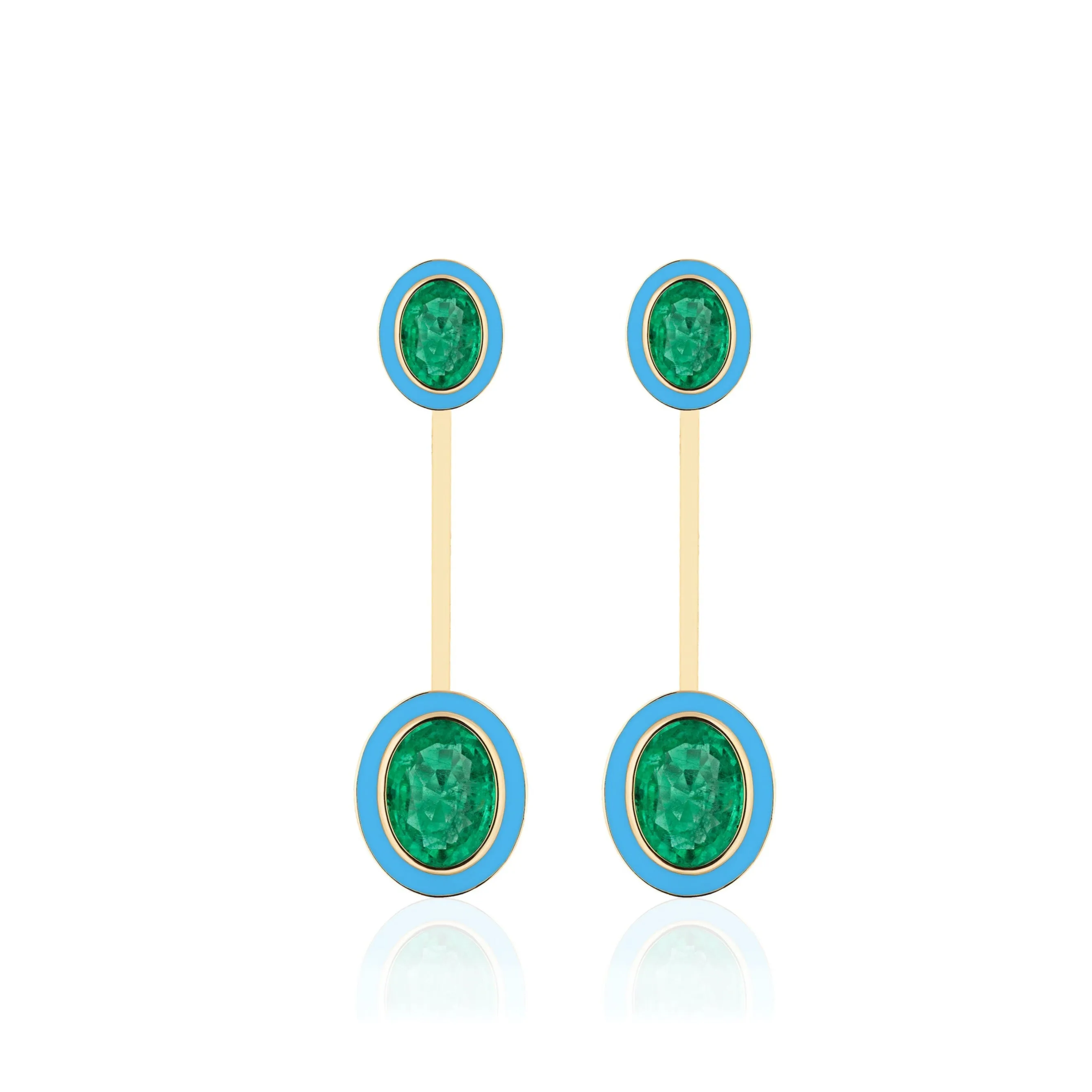 Emerald Oval-Cut Earrings with Turquoise Enamel