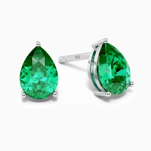 Emerald Pear Cut Stud Earrings in Sterling Silver - Irosk Australia ®