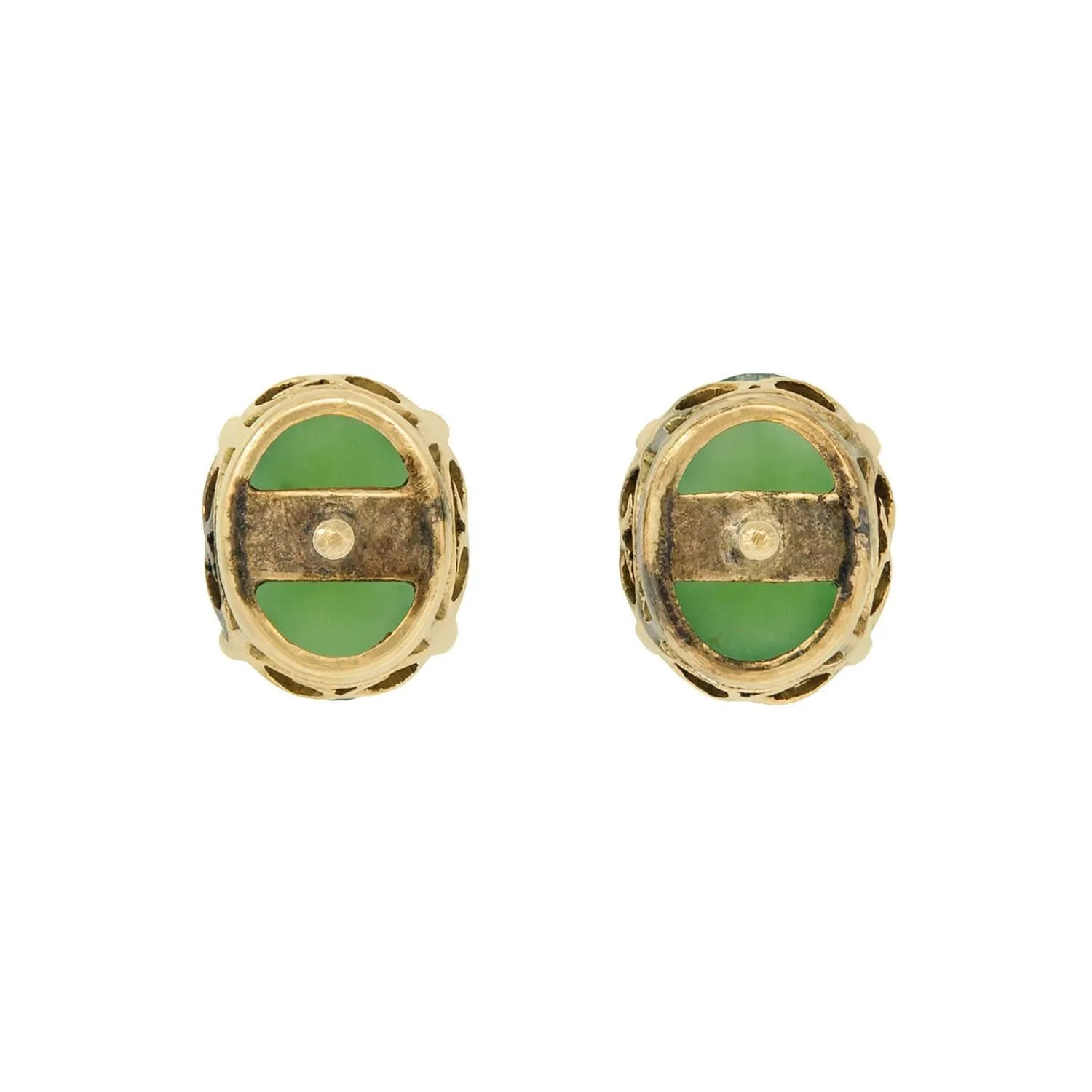 Estate 18k Jade Cabochon Stud Earrings