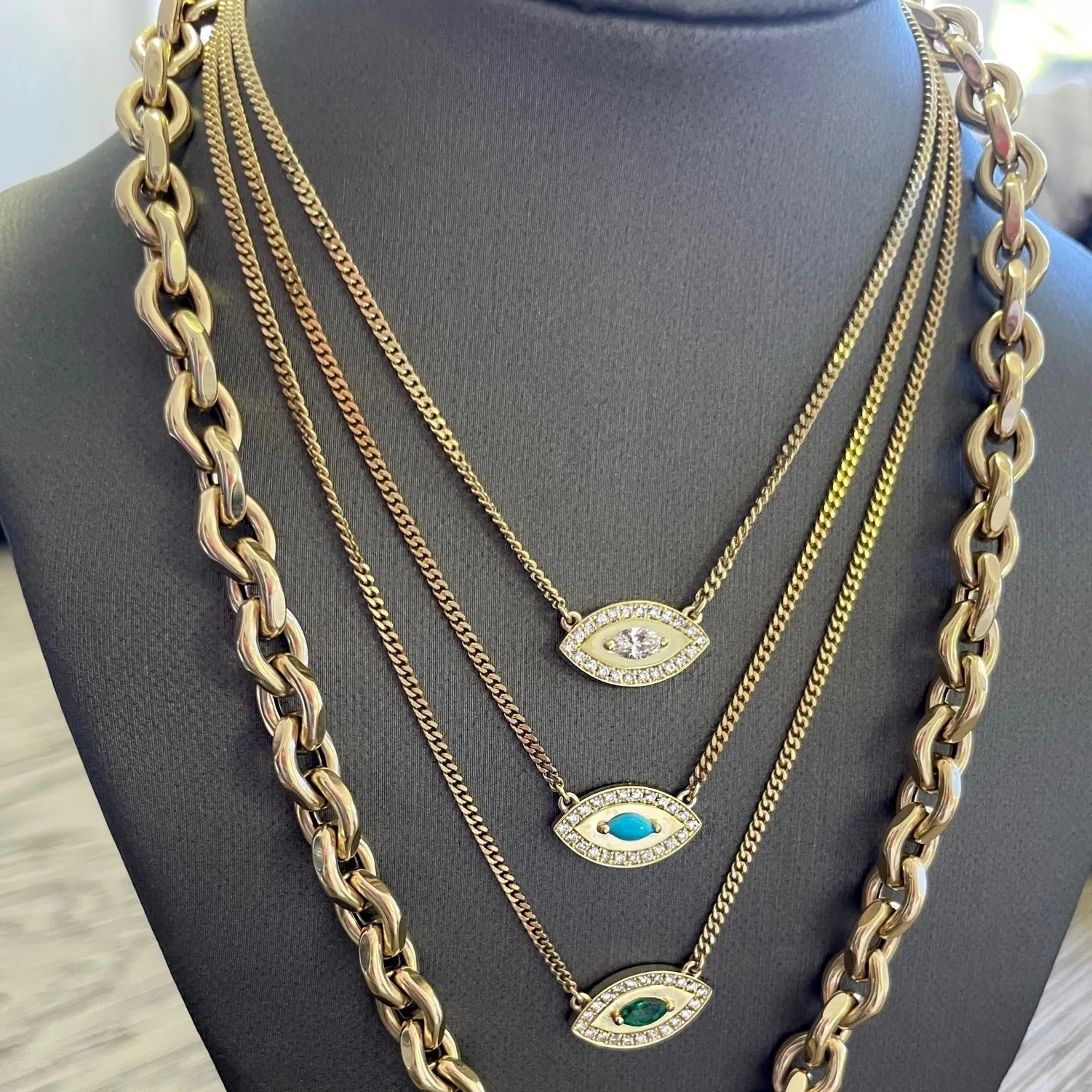 Evil Eye Necklace w/ Turquoise Marquise