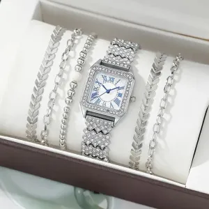 Fashion And Fully-jewelled All-match Small Square Watch Beaded Bracelet