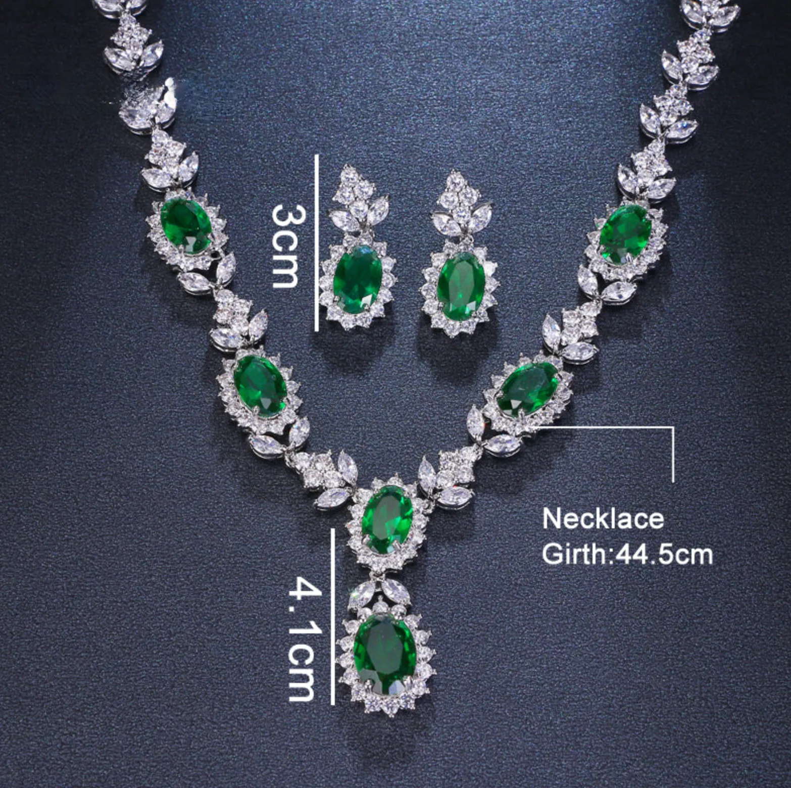 Fashion Luxury Oval Emerald Green Crystal Necklace Earring Jewelry Set