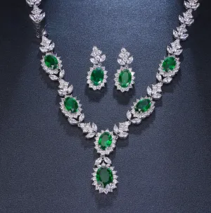 Fashion Luxury Oval Emerald Green Crystal Necklace Earring Jewelry Set