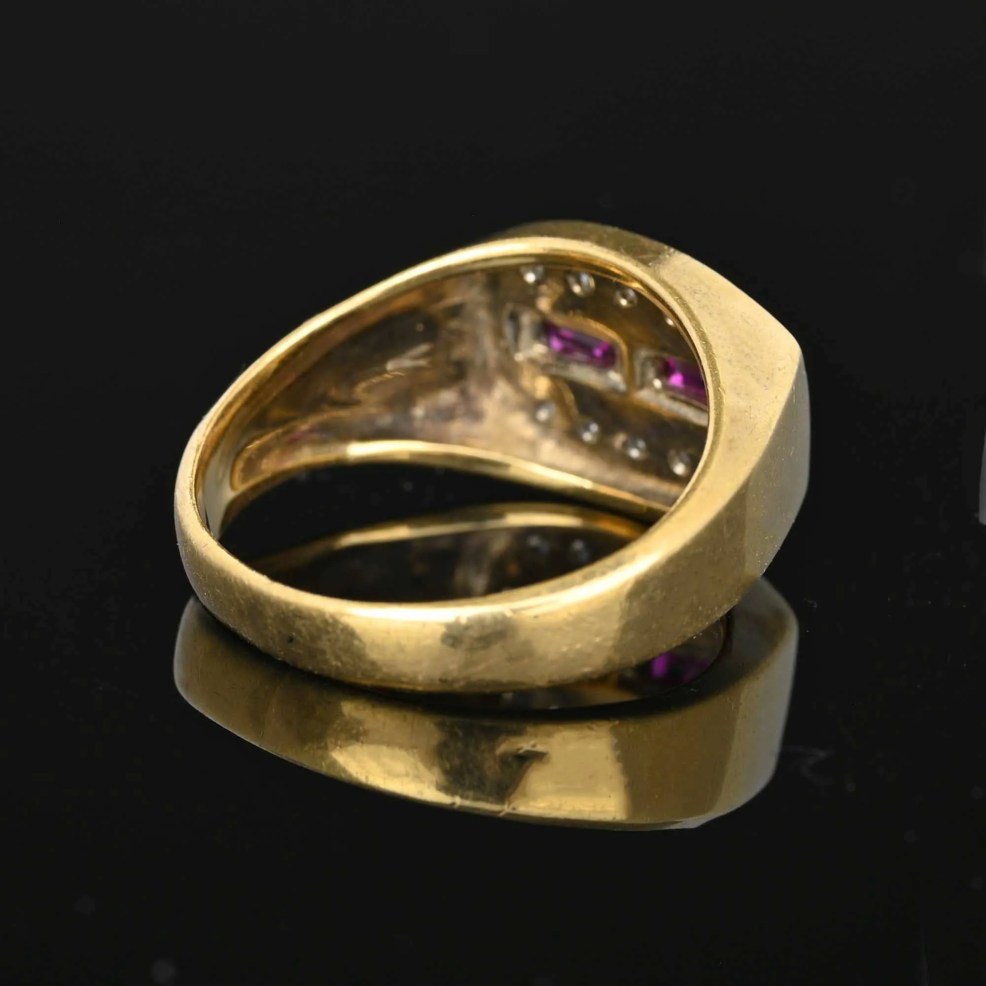 Fine Gold Signet Style Baguette Ruby Diamond Ring