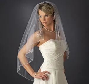 Floral Beaded Waltz Length Bridal Veil