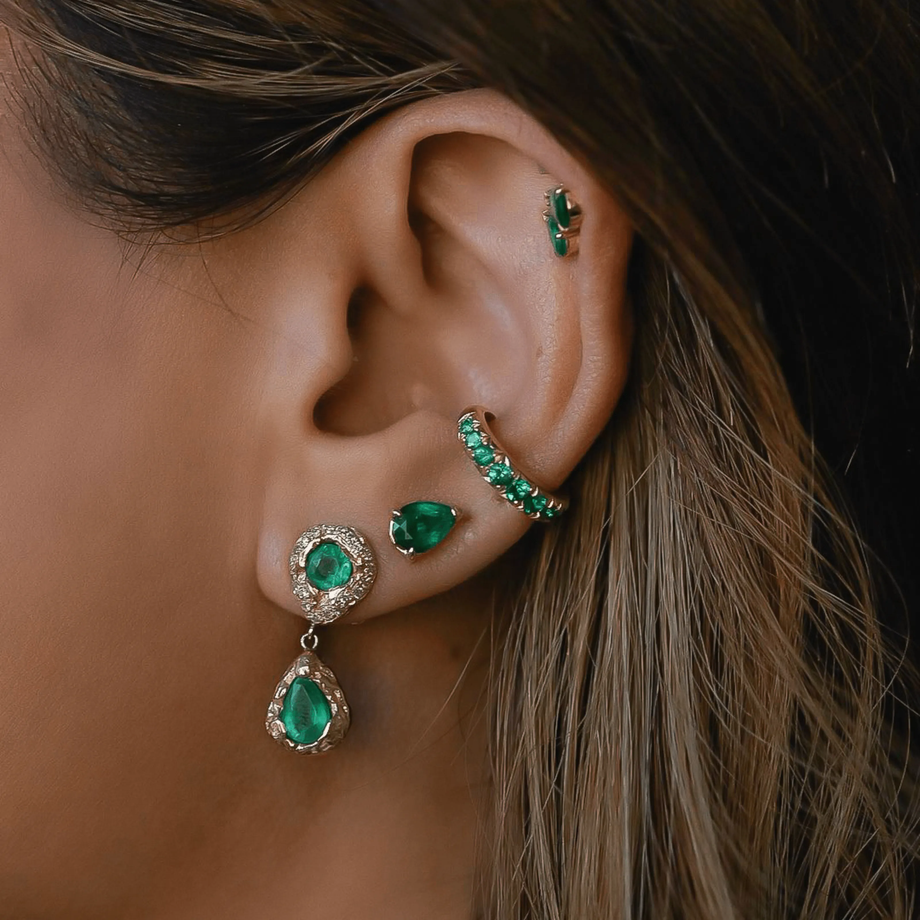 French Pave Graduated Emerald Ear Cuff | Ready to Ship