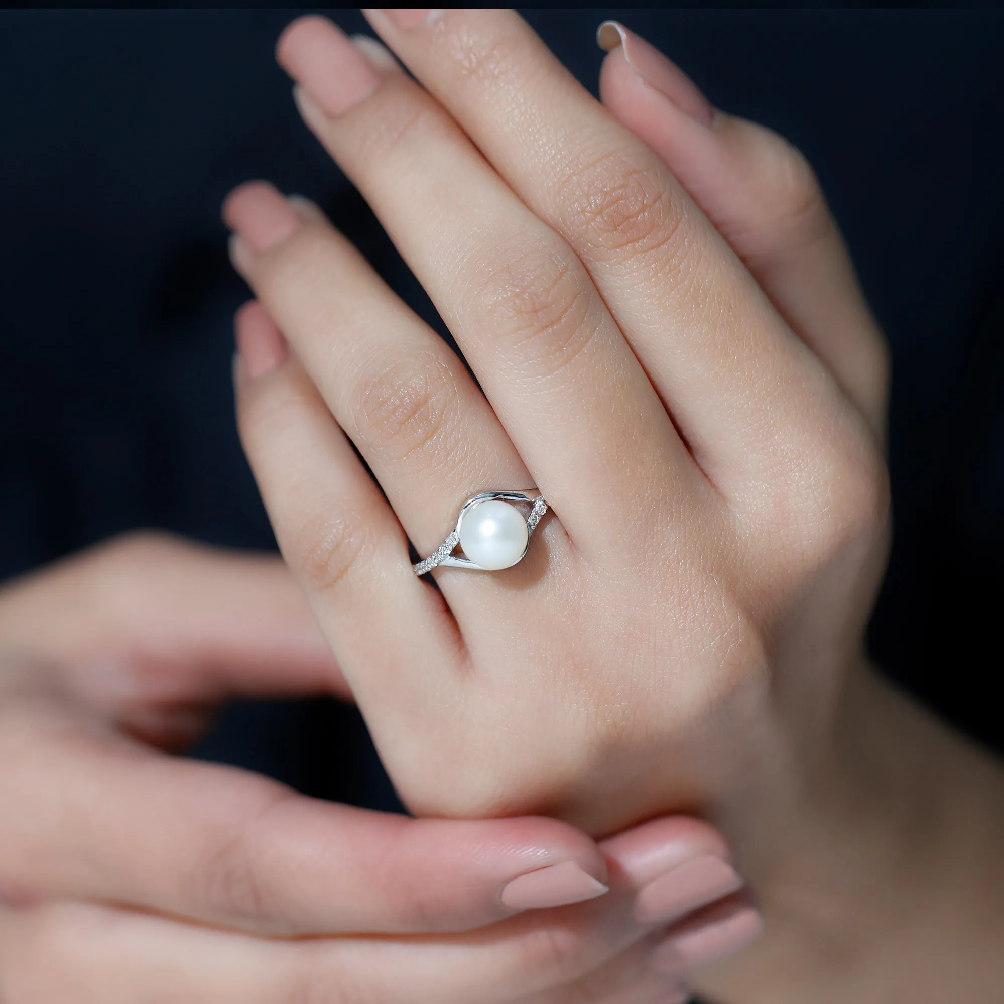 Freshwater Pearl and Diamond Classic Engagement Ring