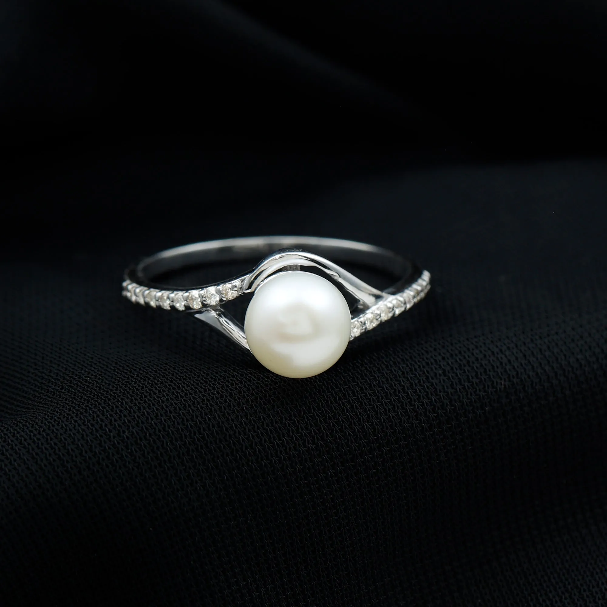 Freshwater Pearl and Diamond Classic Engagement Ring