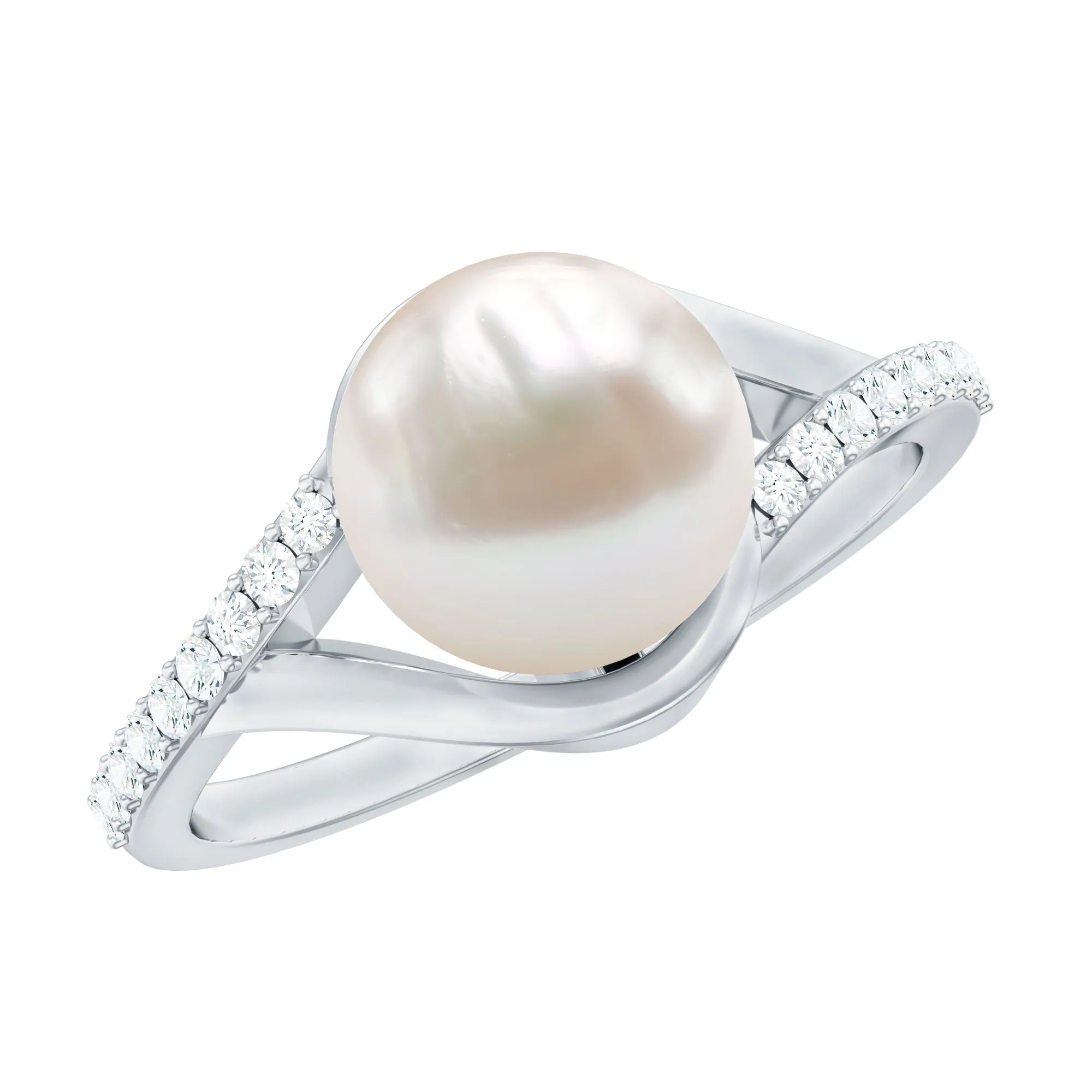 Freshwater Pearl and Diamond Classic Engagement Ring