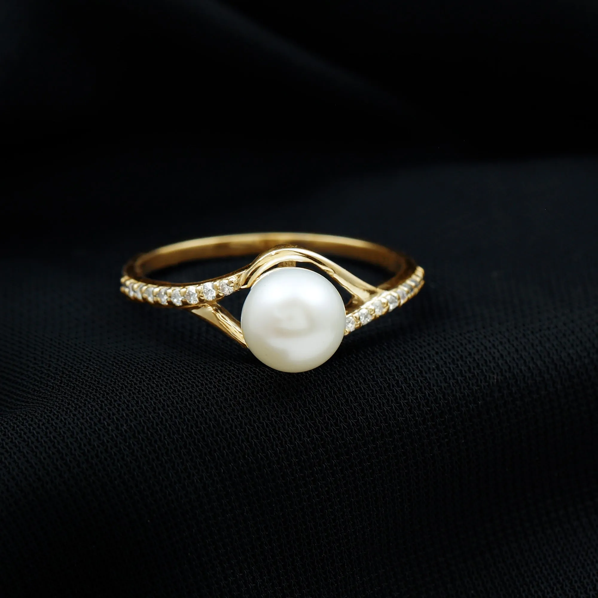 Freshwater Pearl and Diamond Classic Engagement Ring