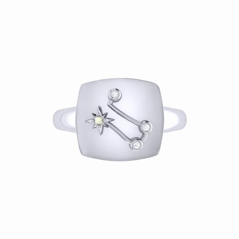 Gemini Twin Moonstone & Diamond Constellation Signet Ring in Sterling Silver