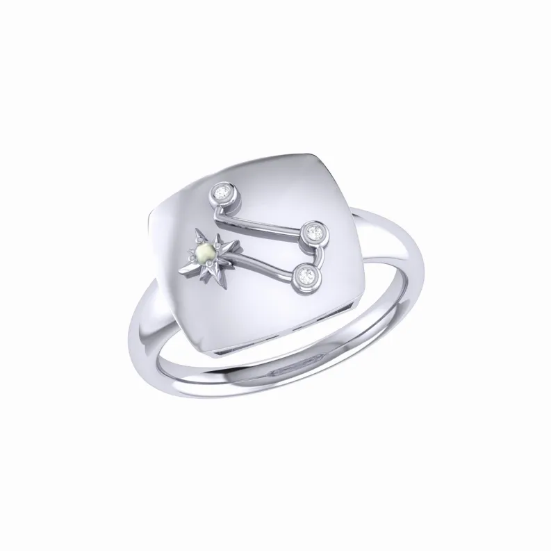 Gemini Twin Moonstone & Diamond Constellation Signet Ring in Sterling Silver