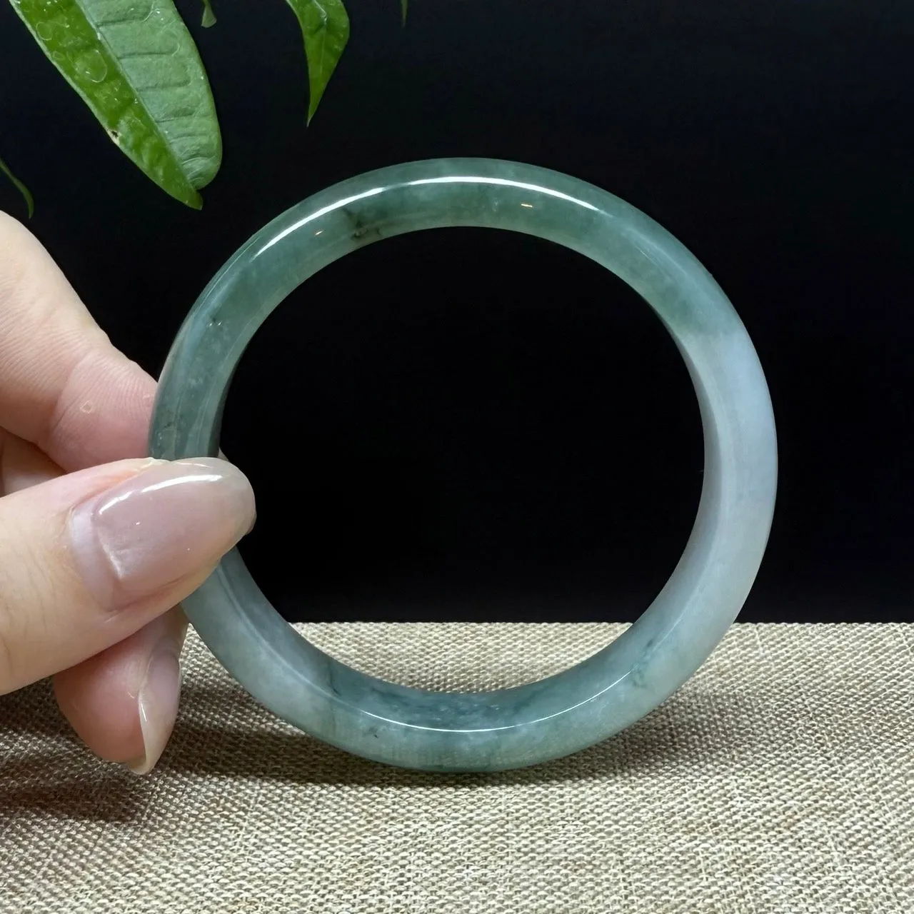 Genuine Burmese Oil Green Jade Jadeite Bangle Bracelet ( 56.7mm )