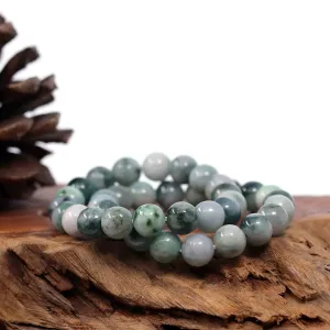 Genuine Jadeite Jade 10mm Round Blue Green Multiple Color Beads Bracelet (10mm)